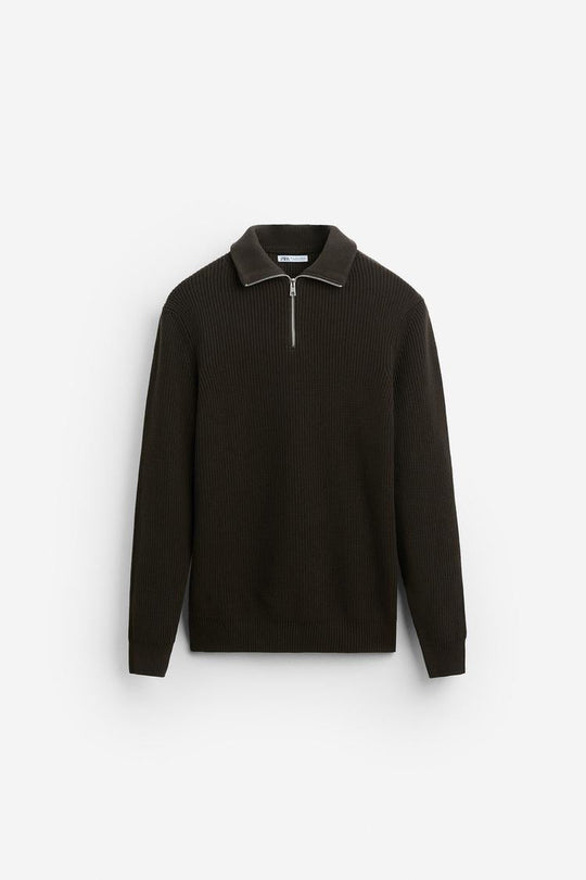 Pull zippé à col - bleu Marine