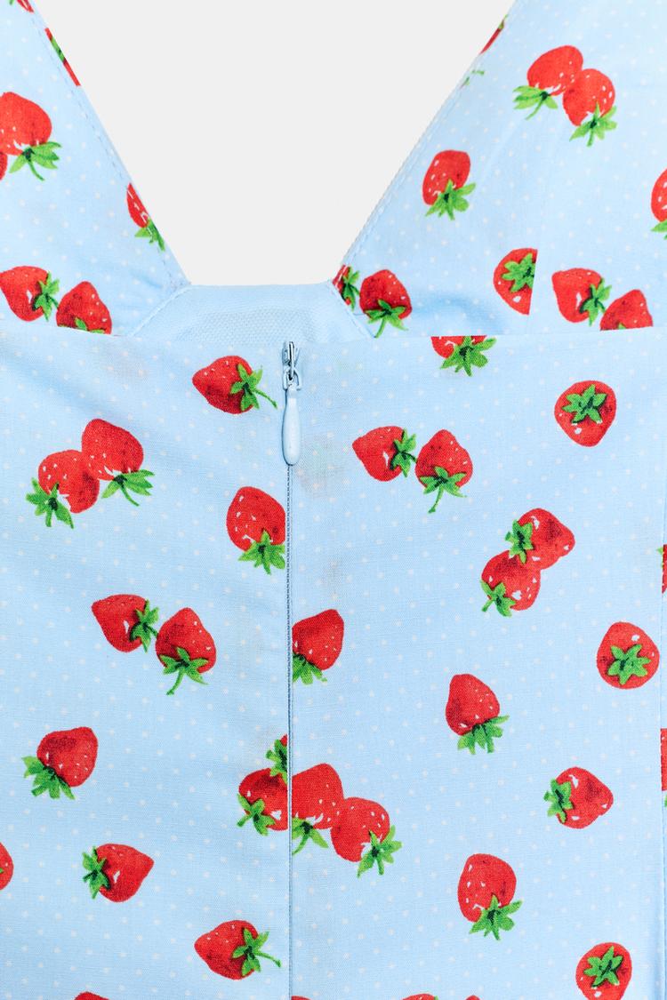ROBE MI-LONGUE EN POPELINE IMPRIMÉE FRAISES