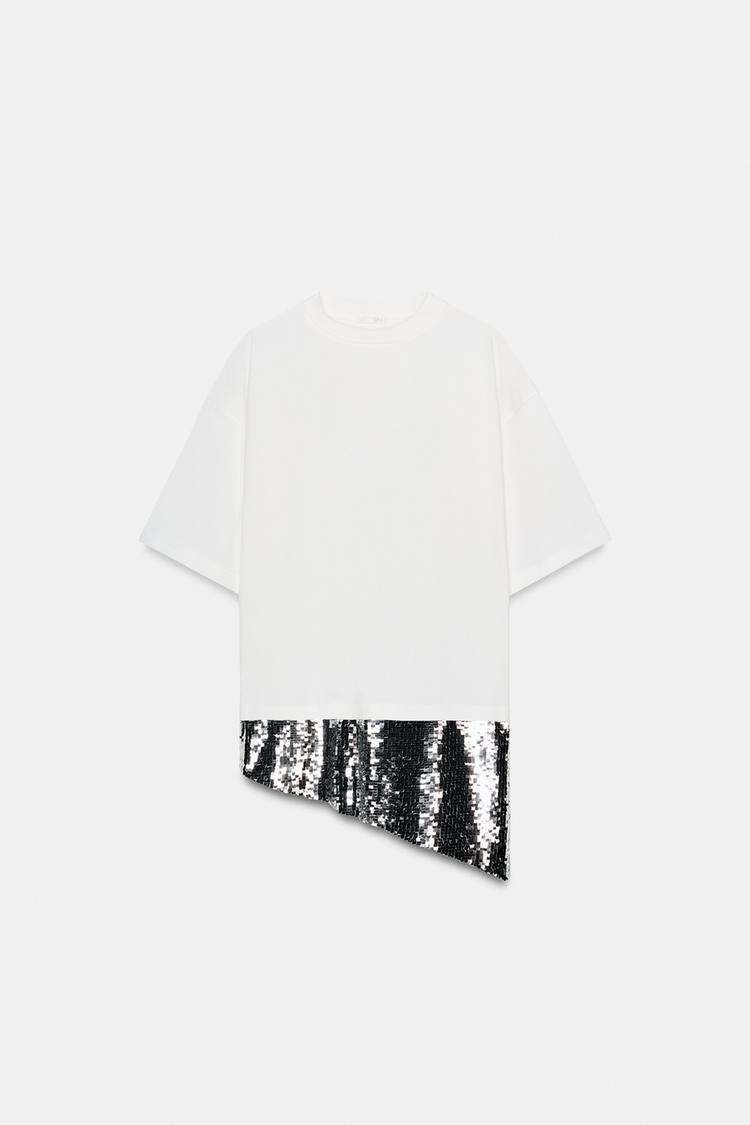 T-SHIRT ASYMÉTRIQUE PAILLETTES