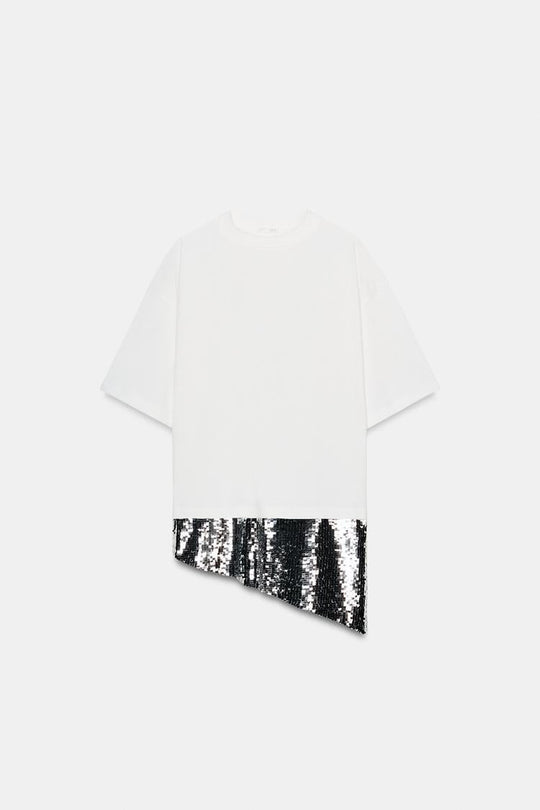 T-SHIRT ASYMÉTRIQUE PAILLETTES