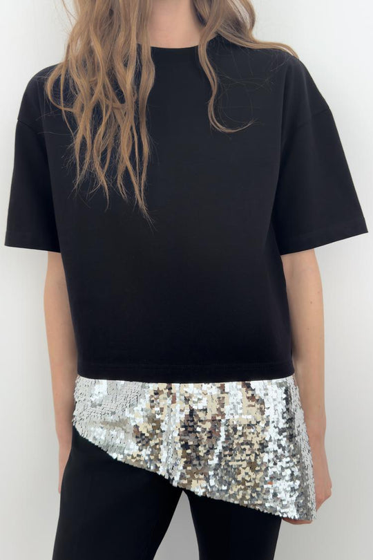 T-SHIRT ASYMÉTRIQUE PAILLETTES