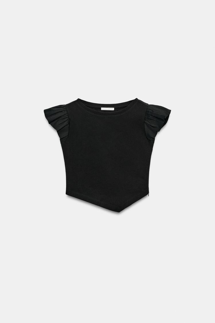 T-SHIRT MANCHES COURTES À VOLANTS