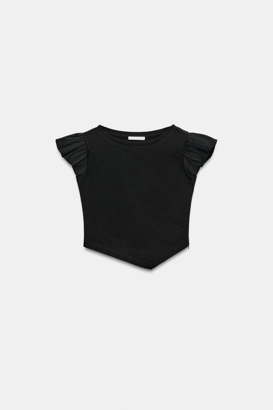 T-SHIRT MANCHES COURTES À VOLANTS