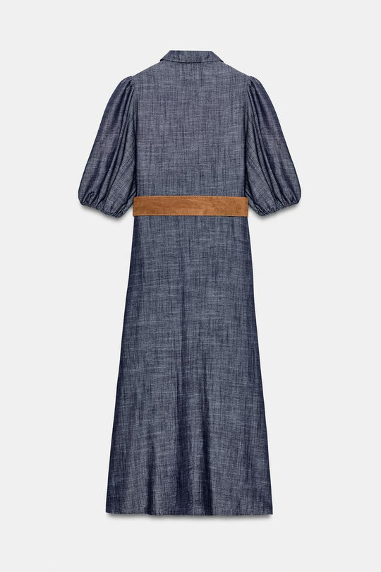 ROBE MI-LONGUE EN LIN AVEC CEINTURE