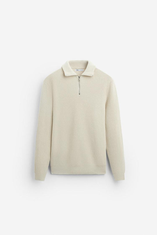 Pull zippé à col - écru