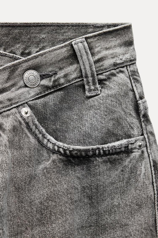 Jean trf wide leg cinturilla cruzada taille haute - Indigo