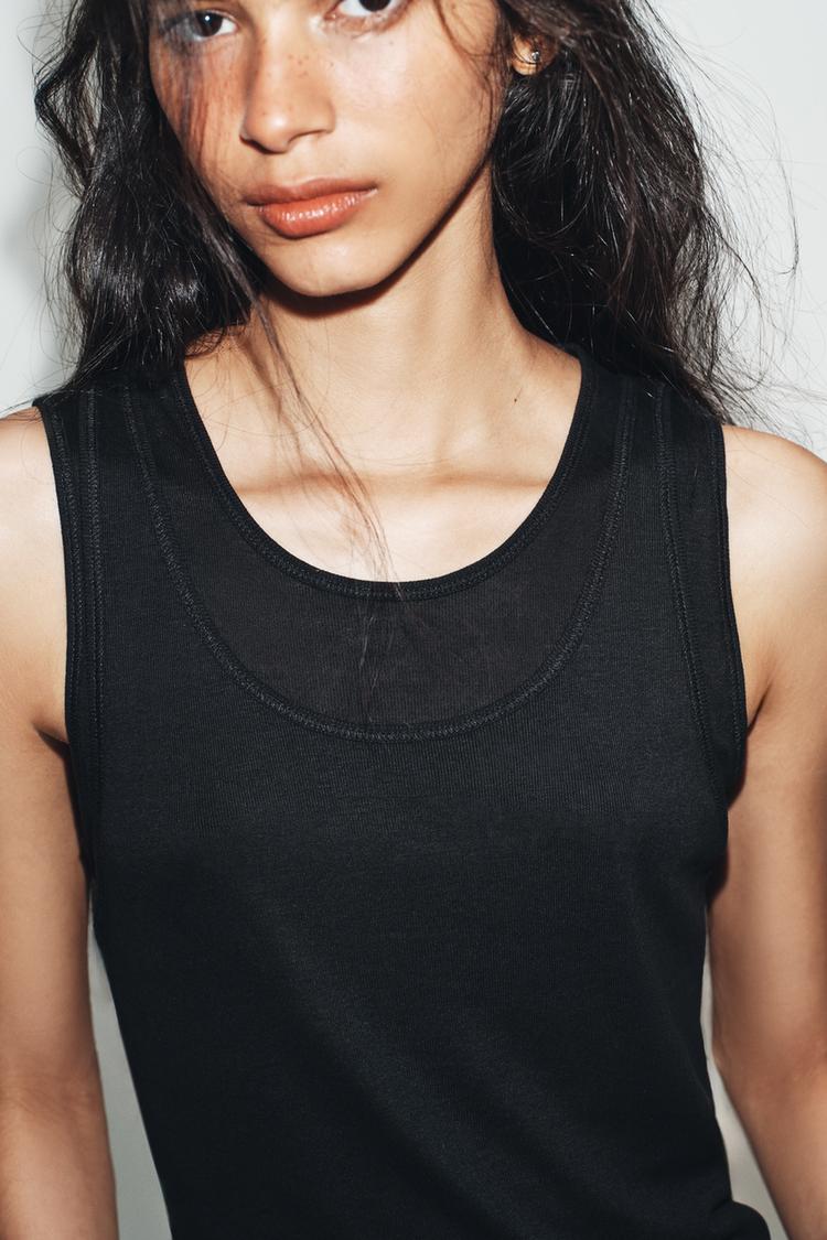 T-SHIRT EFFET DOUBLE SANS MANCHES