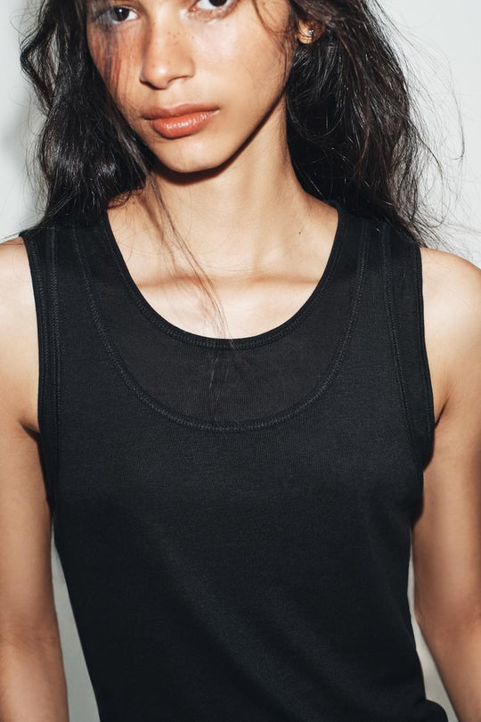 T-SHIRT EFFET DOUBLE SANS MANCHES