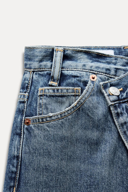 Jean trf wide leg cinturilla cruzada taille haute - Bleu soutenu