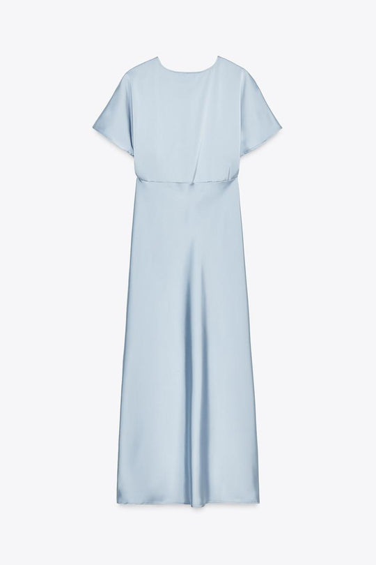 Robe mi-longue satinée - bleu clair