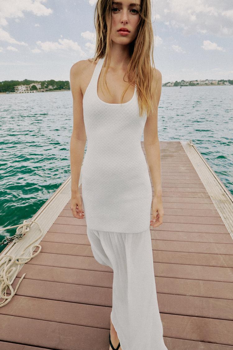ROBE LONGUE HALTER EN MAILLE BIMATIÈRE