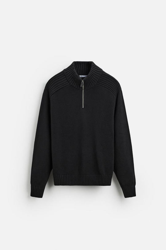 Pull à col cheminée avec zip - Noir