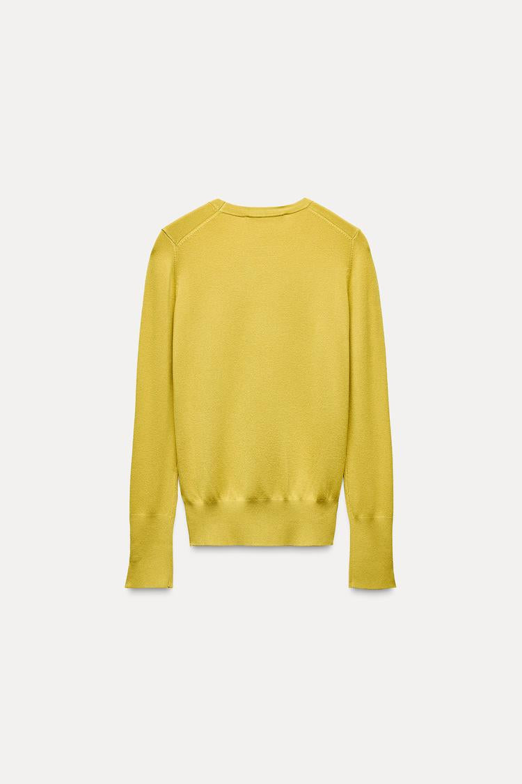 Pull basique en maille unie - Vert huile