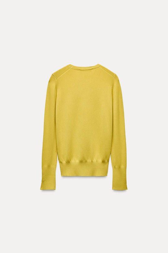 Pull basique en maille unie - Vert huile