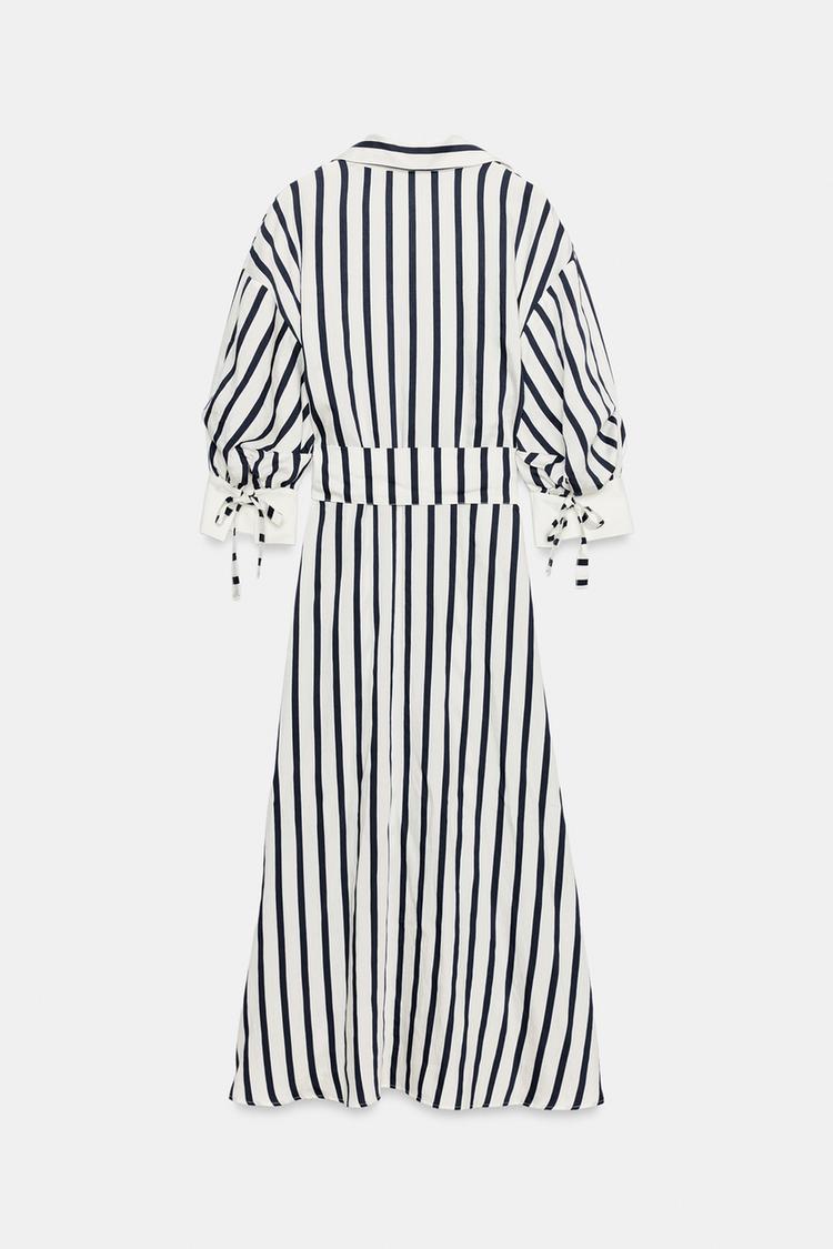 ROBE MI-LONGUE À RAYURES AVEC CEINTURE