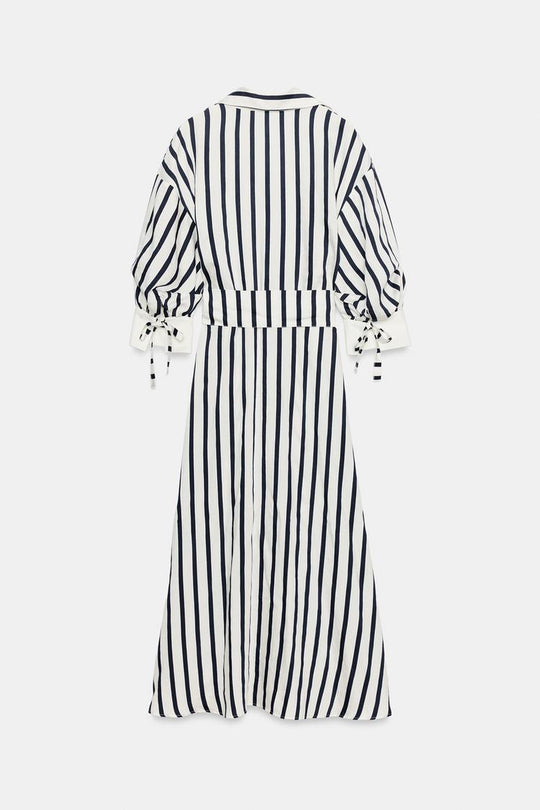 ROBE MI-LONGUE À RAYURES AVEC CEINTURE