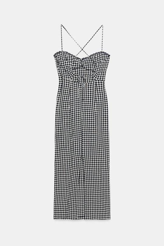ROBE MI-LONGUE CINTREE À CARREAUX VICHY