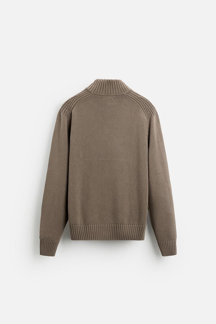 Pull à col cheminée avec zip - Gris Taupe