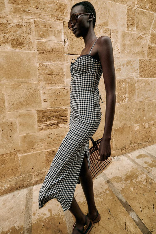 ROBE MI-LONGUE CINTREE À CARREAUX VICHY