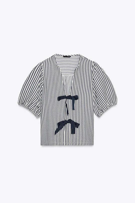 BLOUSE À LACETS AVEC LIN