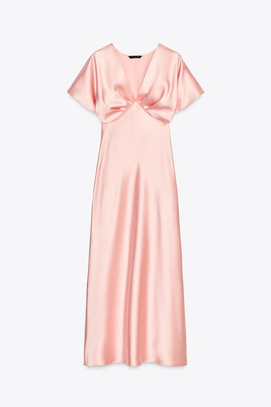 Robe mi-longue satinée - Rose