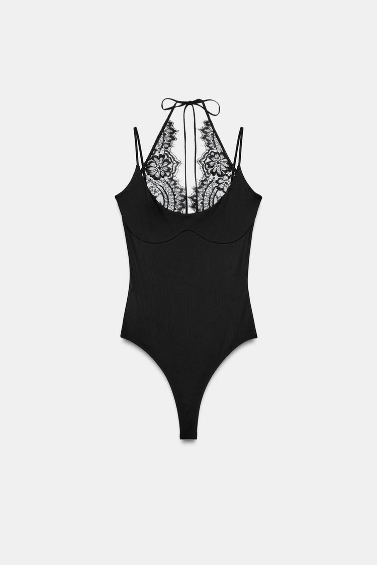 BODY HALTER AVEC DENTELLE COMBINÉE