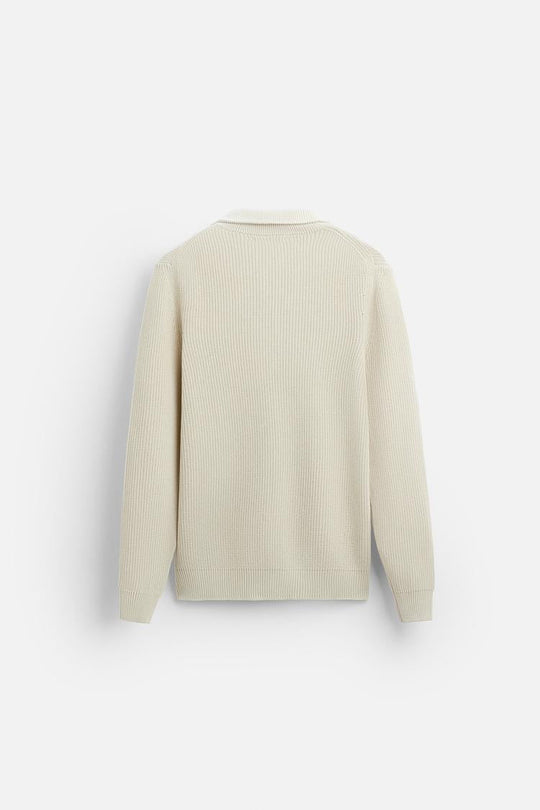 Pull zippé à col - écru