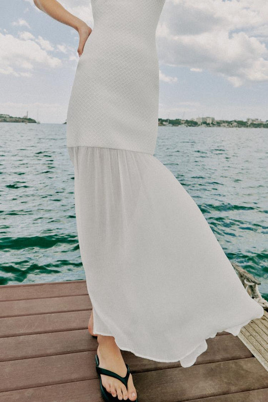 ROBE LONGUE HALTER EN MAILLE BIMATIÈRE