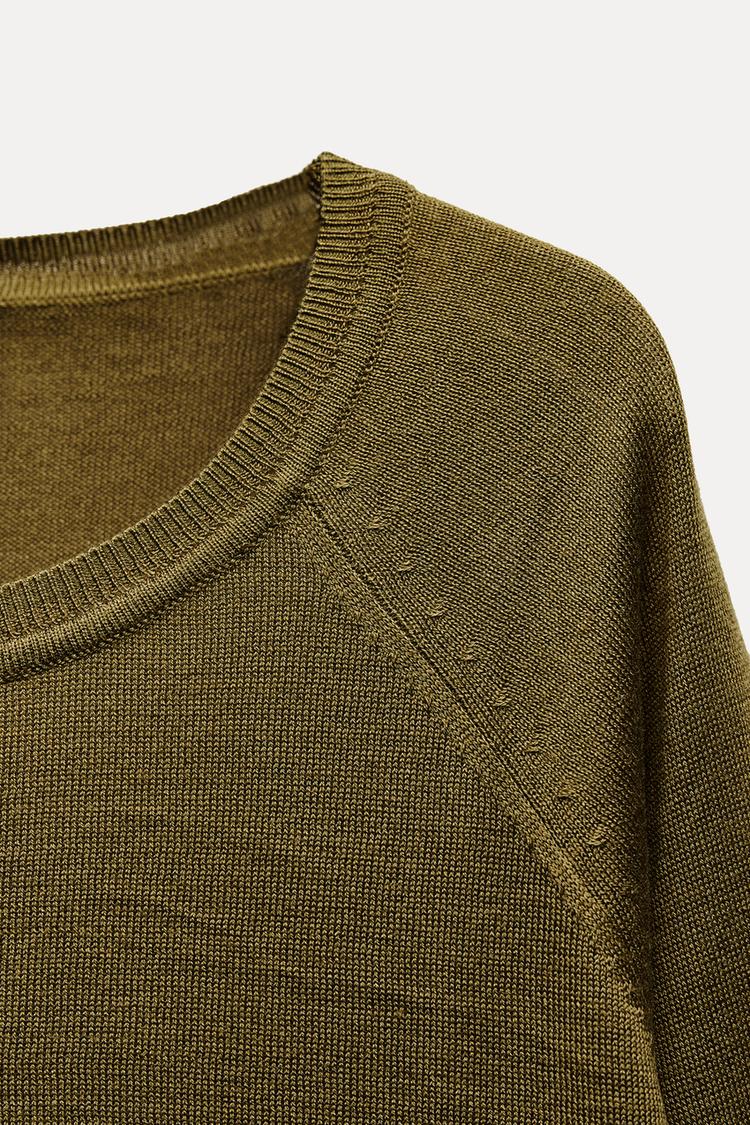 Pull basique en maille fine - Vert huile