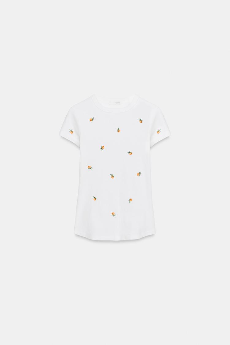 T-SHIRT CÔTELÉ MANCHES COURTES BRODÉ