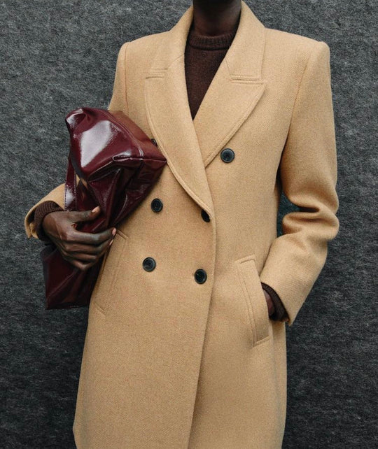 Manteau à boutonnage croisé avec laine - Noir