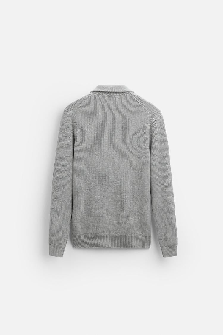 Pull zippé à col - Gris chiné