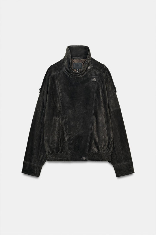 BLOUSON DE MOTARD 100% CUIT DAIM BOUTONS REVÊTUS