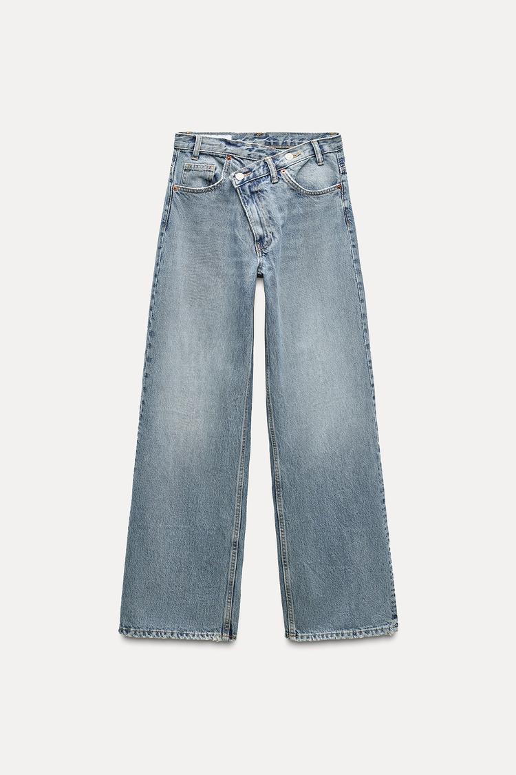 Jean trf wide leg cinturilla cruzada taille haute - Bleu soutenu