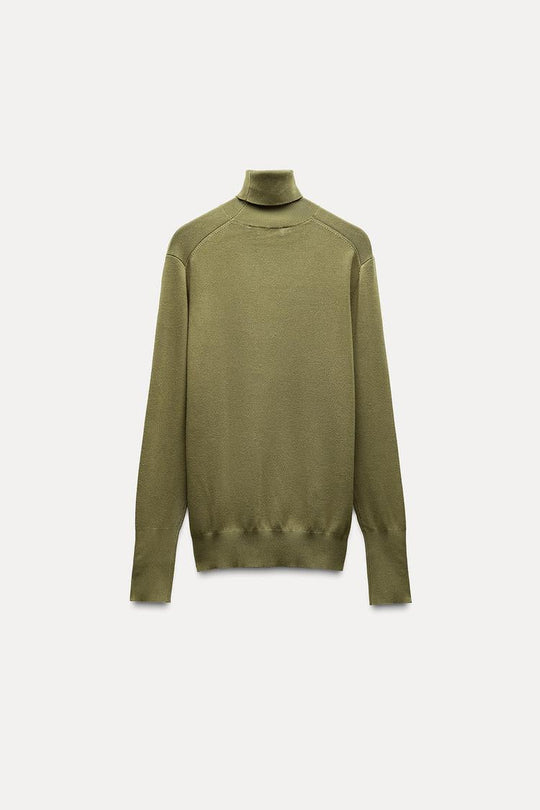 Pull basique en maille unie - Vert mousse