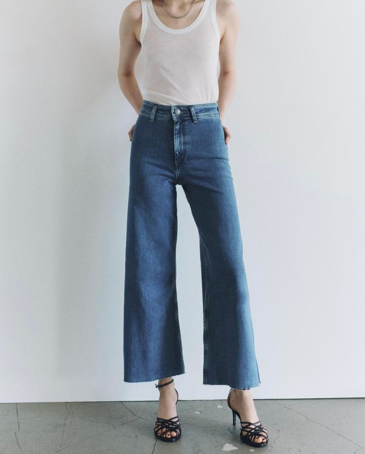 Jean collection zw marine droit a taille haute - Bleu