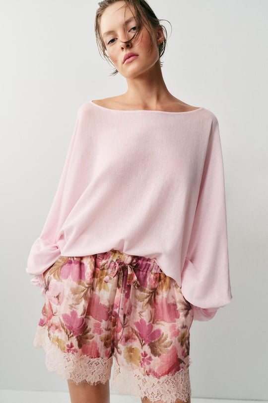 SHORT À IMPRIMÉ FLORAL ET DENTELLE