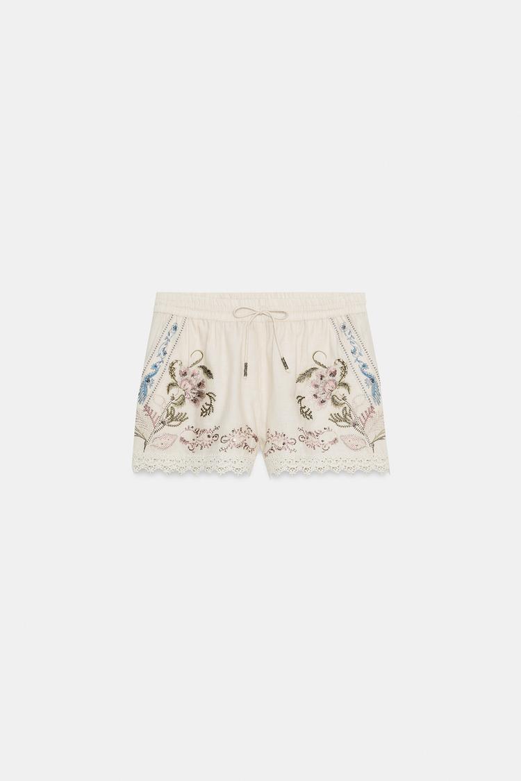 SHORT BRODÉ AVEC LIN ZW COLLECTION