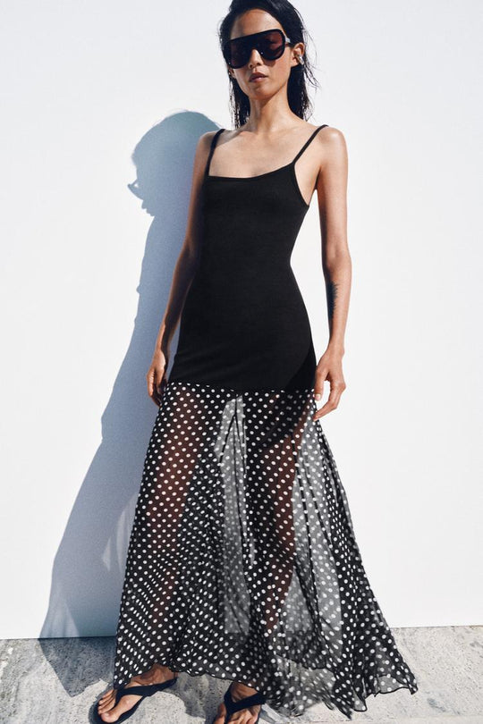ROBE LONGUE BIMATIÈRE À POIS