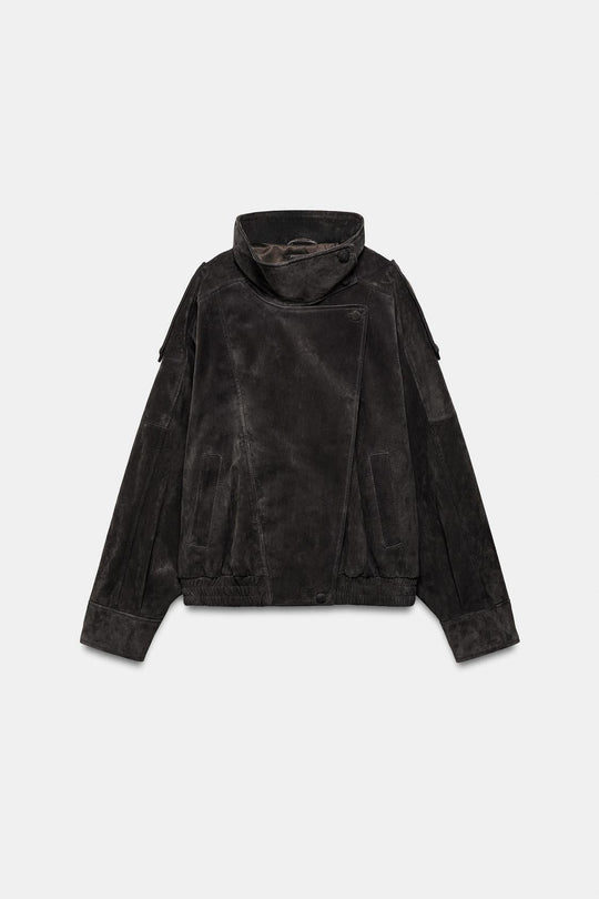 BLOUSON DE MOTARD 100% CUIT DAIM BOUTONS REVÊTUS