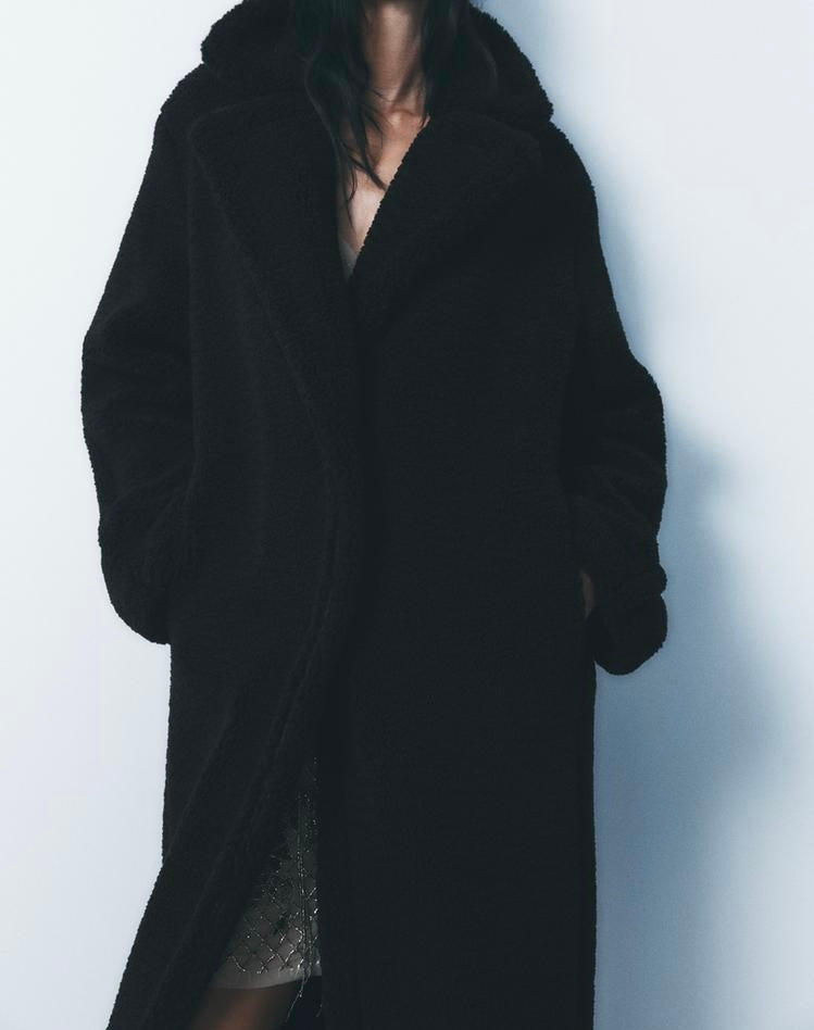 Manteau long effet mouton - Blanc cassé