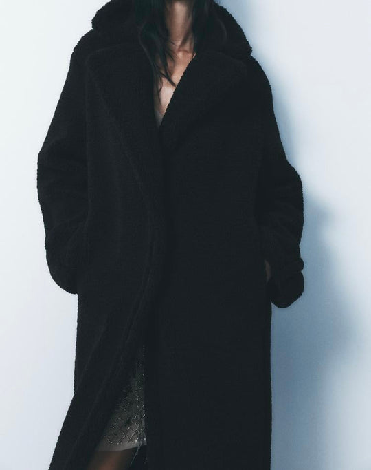 Manteau long effet mouton - Blanc cassé