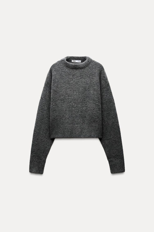 Pull court en maille douce - Gris moyen