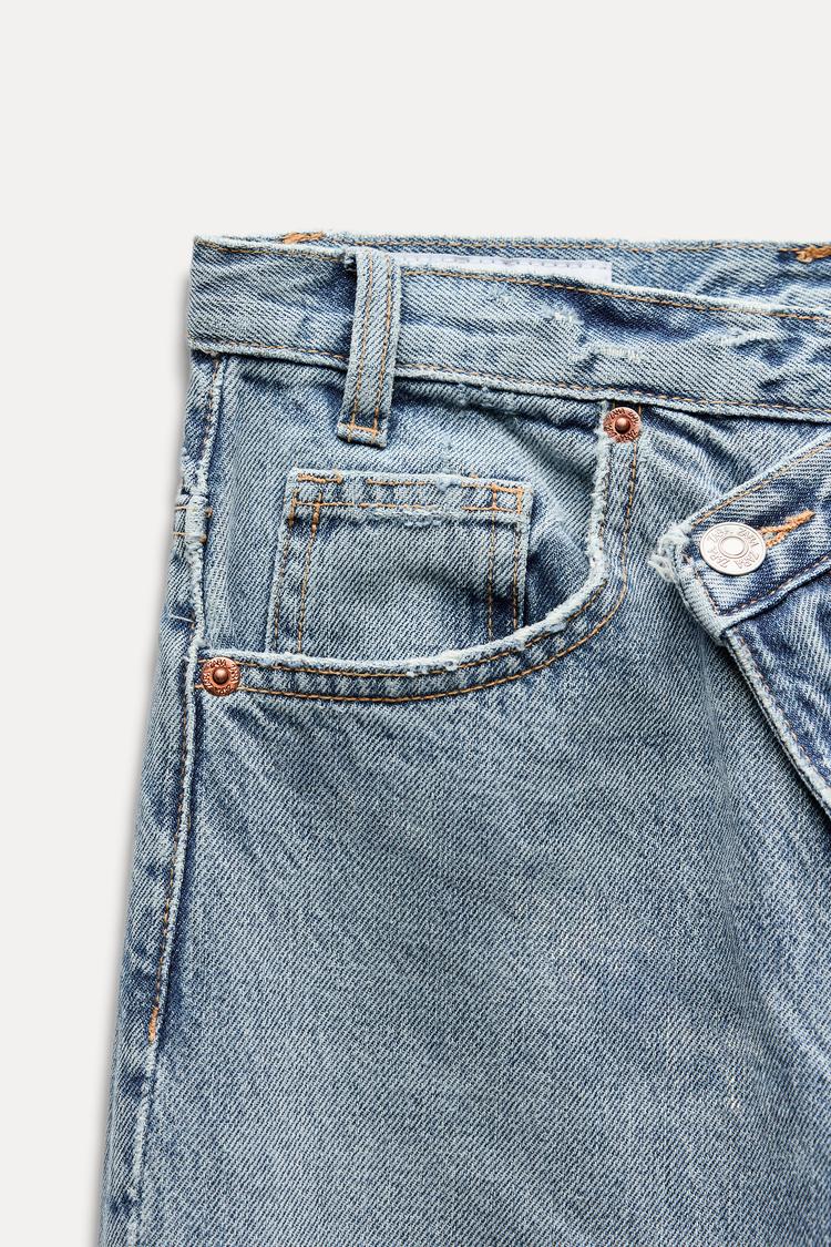 Jean trf wide leg cinturilla cruzada taille haute - Bleu soutenu