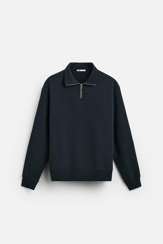 Sweat a zip sur le col - Gris bleu