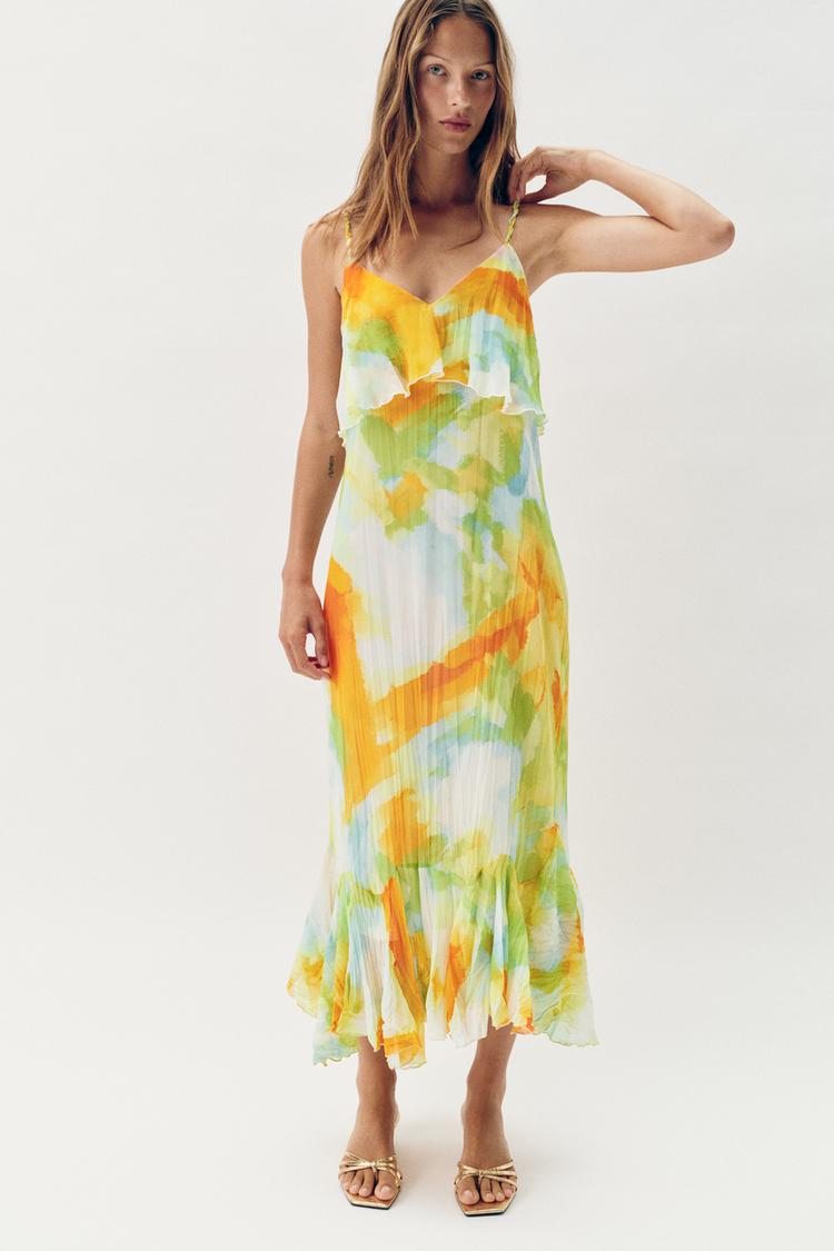 ROBE MI-LONGUE IMPRIMÉE À VOLANTS