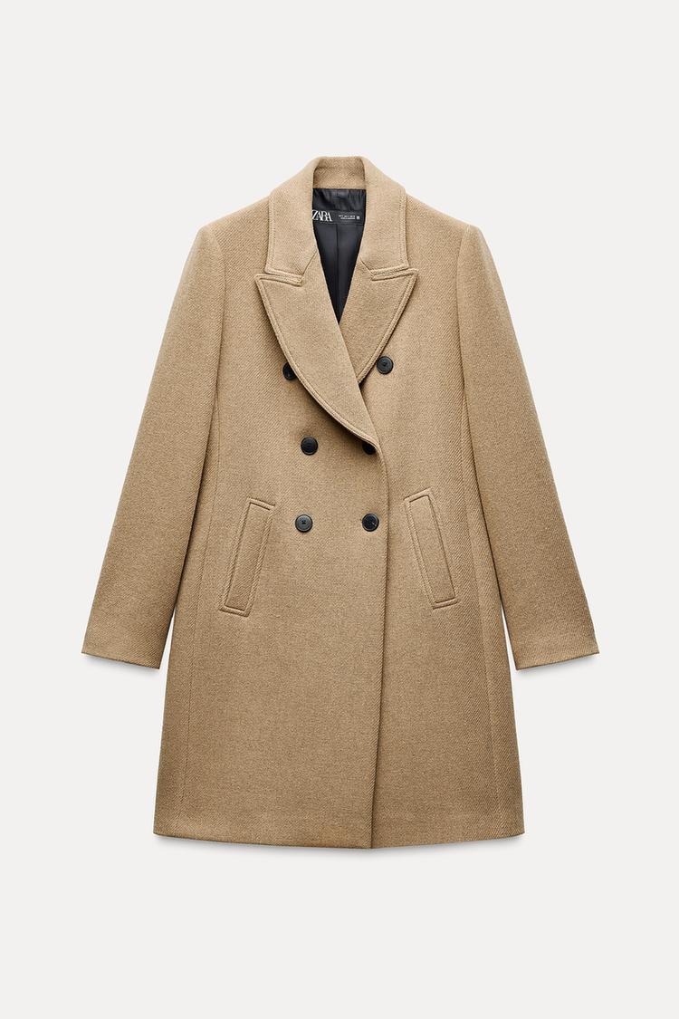 Manteau à boutonnage croisé avec laine - Noir