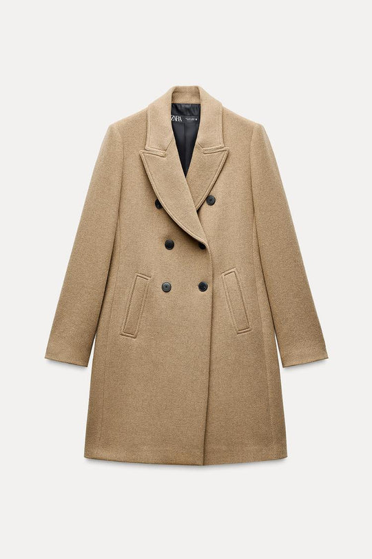 Manteau à boutonnage croisé avec laine - Noir