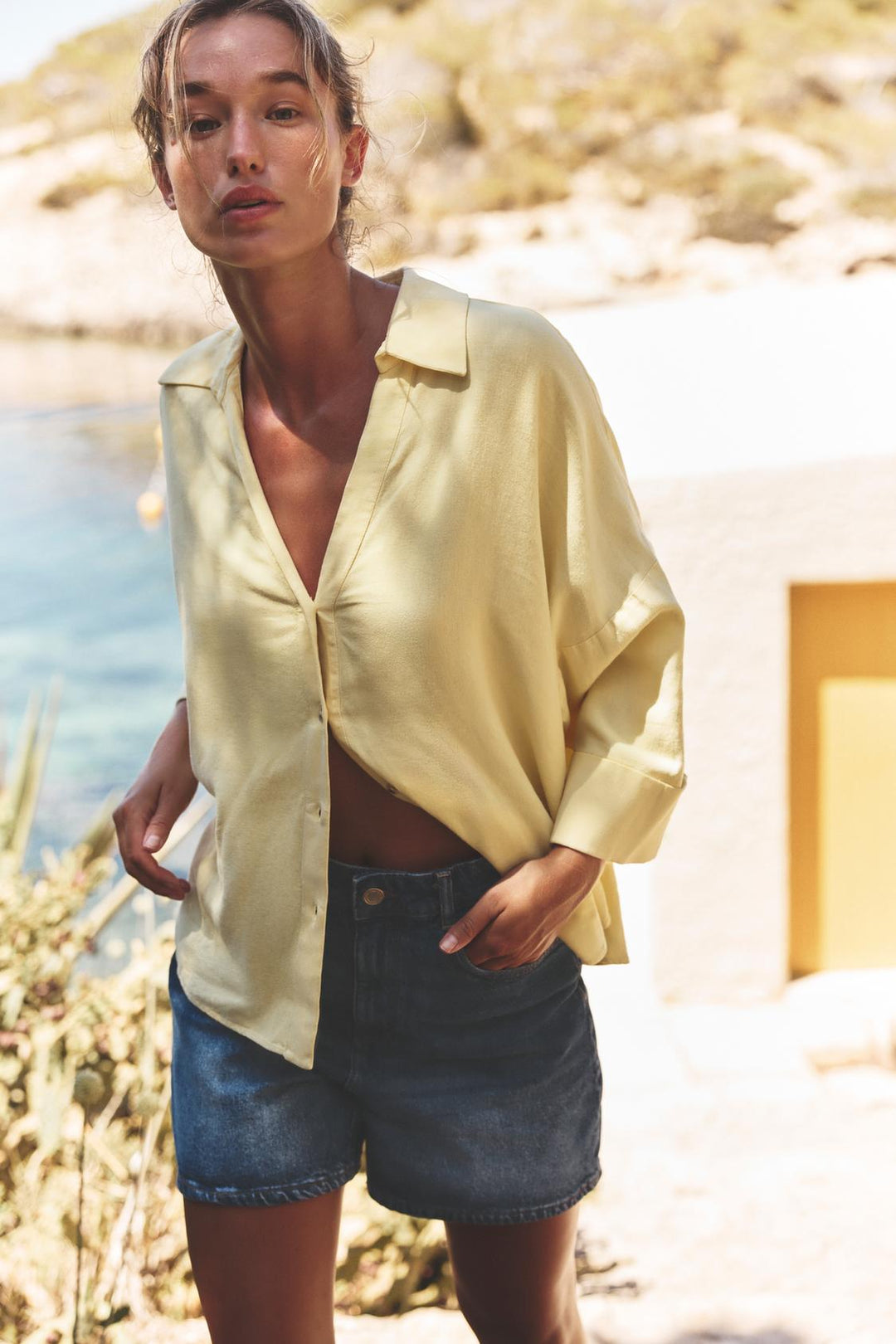 CHEMISE MANCHE LARGE AVEC LIN