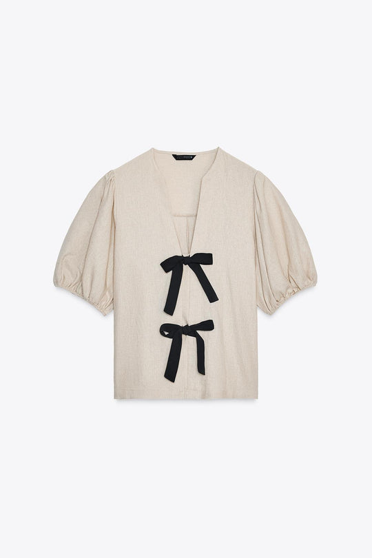 BLOUSE À LACETS AVEC LIN